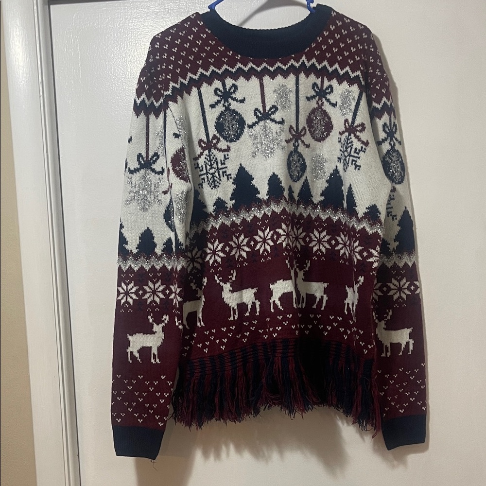 Festive Burgundy and White Sweater